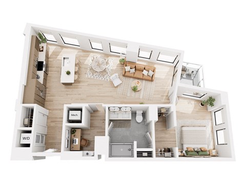 Floor plan for 1 bed, 1 bath, 1004 sqft